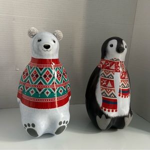 Set of 2 SILVER CRANE tin containers (polar bear and penguin)